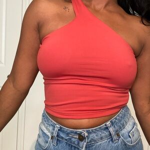 Coral One-Shoulder Women's Top